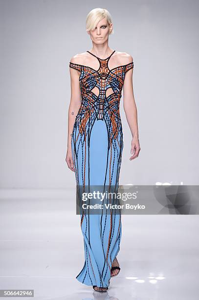 Model walks the runway during the Versace Haute Couture Spring Summer 2016 show as part of Paris Fashion Week on January 24, 2016 in Paris, France.