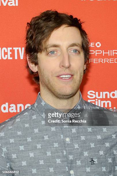 Actor Thomas Middleditch attends the "Joshy" Premiere during the 2016 Sundance Film Festival at Library Center Theater on January 24, 2016 in Park...