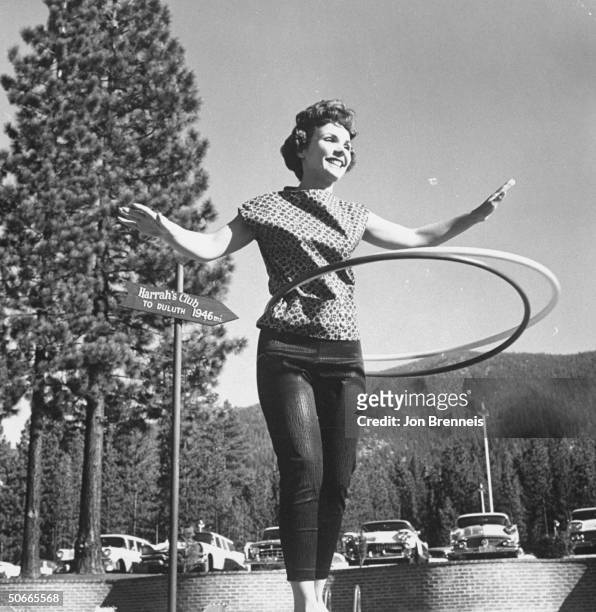 Teresa Brewer while hula hooping.