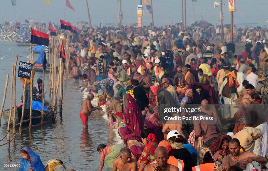 People gather to take holy dip in Sangam, the confluence of...