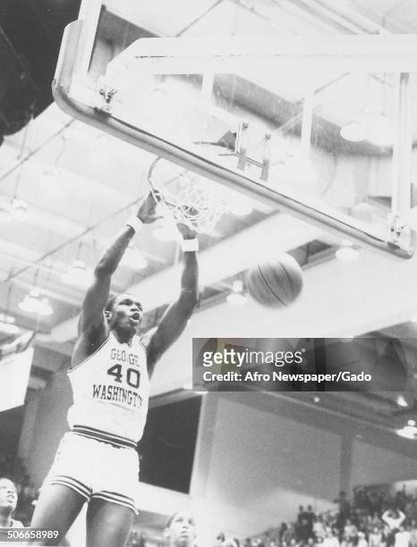 Basketball player Mike Brown at George Washington University, 1984.