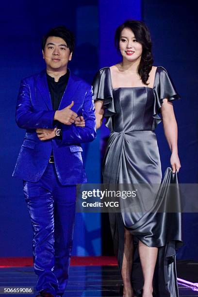 Pianist Lang Lang and Chinese swimmer Fu Yuanhui attend the Sports Personality of the Year 2015 on January 24, 2016 in Beijing, China.