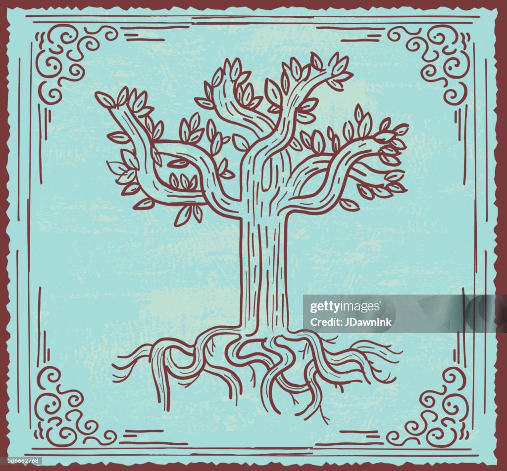 Stylized Tree Simple Stylized Tree Design On Textured Background And Frame High-Res Vector ...