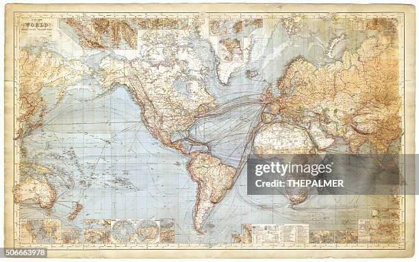 ilustrações, clipart, desenhos animados e ícones de mapa do mundo em 1877 - vintage world map