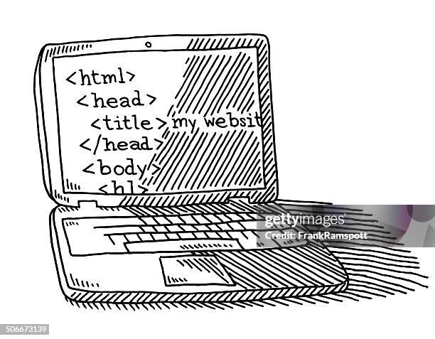 laptop-computer html-tags zeichnung - html stock-grafiken, -clipart, -cartoons und -symbole