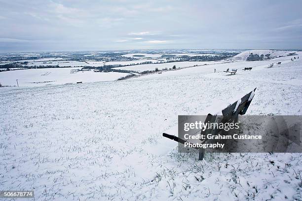 dunstable downs in winter - チルターンヒルズ ストックフォトと画像