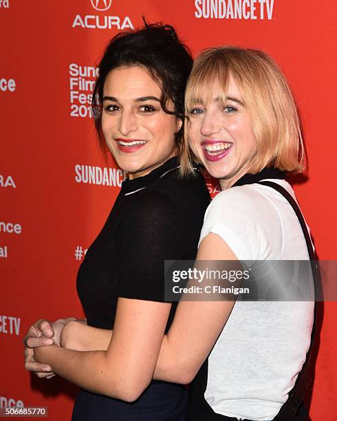 Actors Jenny Slate and Zoe Kazan attend the 'Joshy' Premiere during the 2016 Sundance Film Festival at Library Center Theater on January 24, 2016 in...