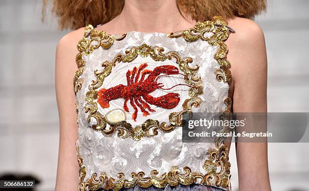 Model, dress detail, walks the runway during the Schiaparelli Spring Summer 2016 show as part of Paris Fashion Week on January 25, 2016 in Paris,...