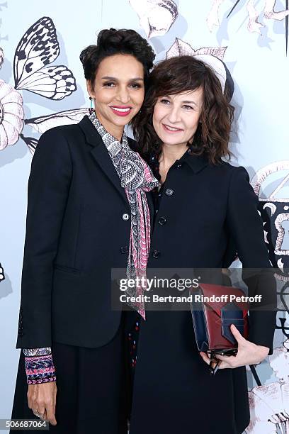 Ambassador of the house Schiaparelli, Farida Khelfa and Actress Valerie Lemercier attend the Schiaparelli Haute Couture Spring Summer 2016 show as...