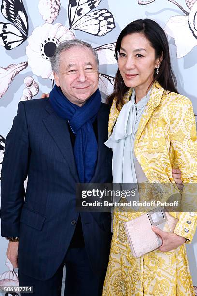 Jean Todt and Actress Michelle Yeoh attends the Schiaparelli Haute Couture Spring Summer 2016 show as part of Paris Fashion Week on January 25, 2016...