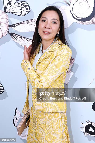 Actress Michelle Yeoh attends the Schiaparelli Haute Couture Spring Summer 2016 show as part of Paris Fashion Week on January 25, 2016 in Paris,...