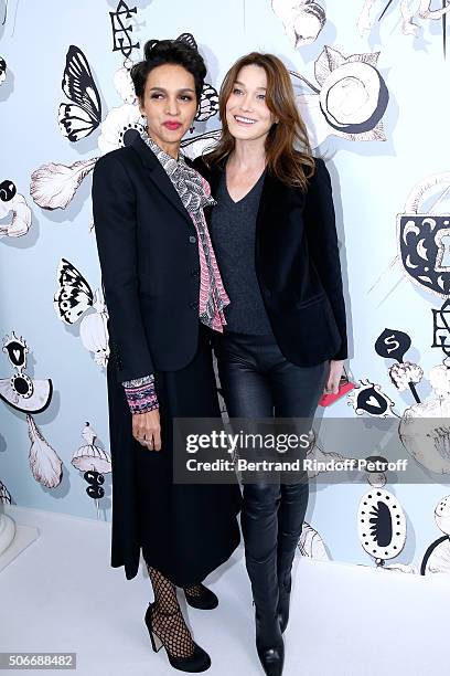 Ambassador of the house Schiaparelli, Farida Khelfa and Singer Carla Bruni Sarkozy attend the Schiaparelli Haute Couture Spring Summer 2016 show as...