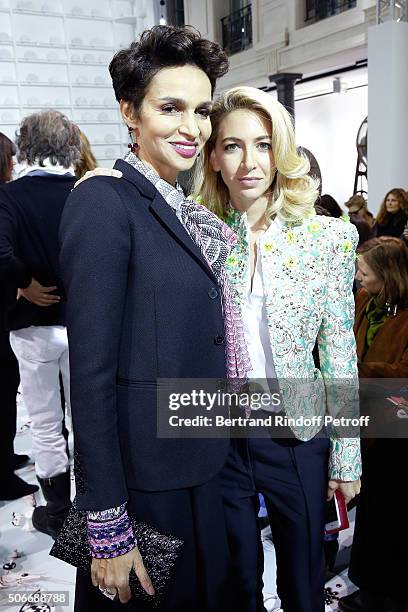 Ambassador of the house Schiaparelli, Farida Khelfa and Sabine Getty attend the Schiaparelli Haute Couture Spring Summer 2016 show as part of Paris...