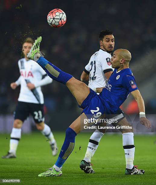 Yohan Benalouane of Leicester City in action during the The Emirates FA Cup Third Round Replay between Leicester City and Tottenham Hotspur at The...