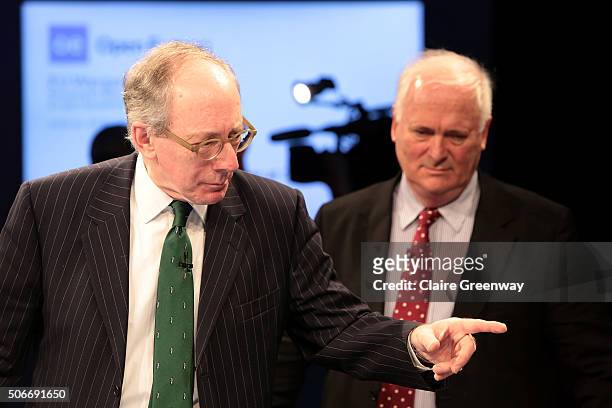 Former Foreign Secretary, Sir Malcolm Rifkind, KCMG, QC and Former Taoiseach of Ireland, John Bruton, attend the 'EU Wargames' event at The Porter...