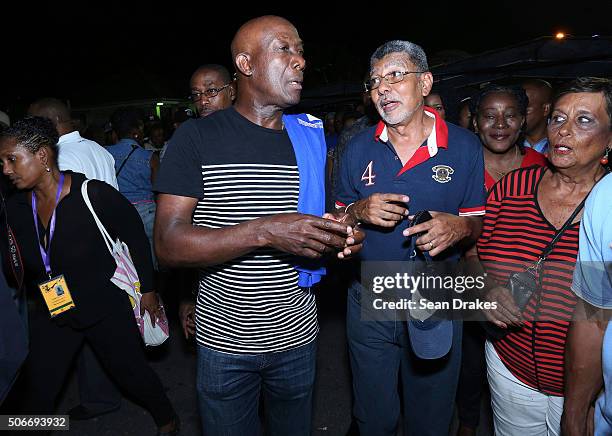 Keith Christopher Rowley , Prime Minister of Trinidad & Tobago, talks with David Abdullah, leader of the Movement for Social Justice, at the...