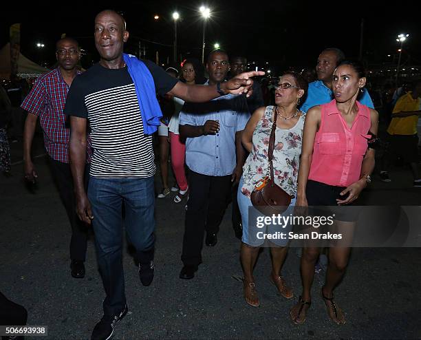 Keith Christopher Rowley , Prime Minister of Trinidad & Tobago, tours the 'Drag' at the semi-finals of Panorama in the Queen's Park Savannah during...