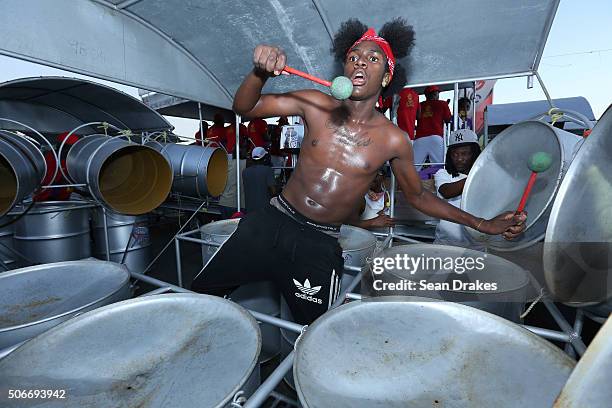 Nicolas Thomas rehearses with NGC Steel Xplosion Steel Orchestra at the semi-finals of Panorama in the Queen's Park Savannah during Carnival in Port...