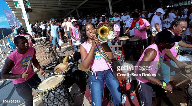 Hands of Rhythm instrumental band performs in the North Stand at the semi-finals of Panorama in the Queen's Park Savannah during Carnival in Port of...