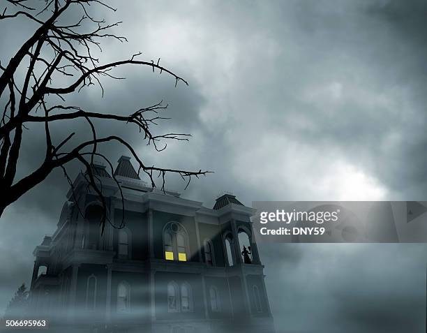 haunted house - spooky stock-fotos und bilder