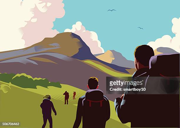 ilustrações de stock, clip art, desenhos animados e ícones de hill pedestres - paisagem natureza