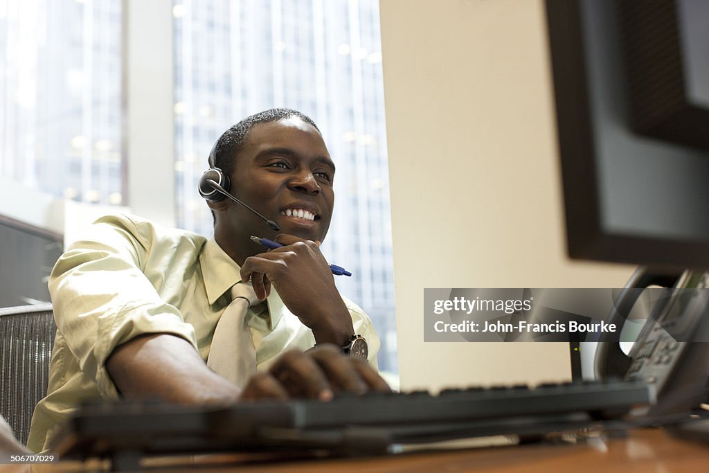 Business man wearing a headset