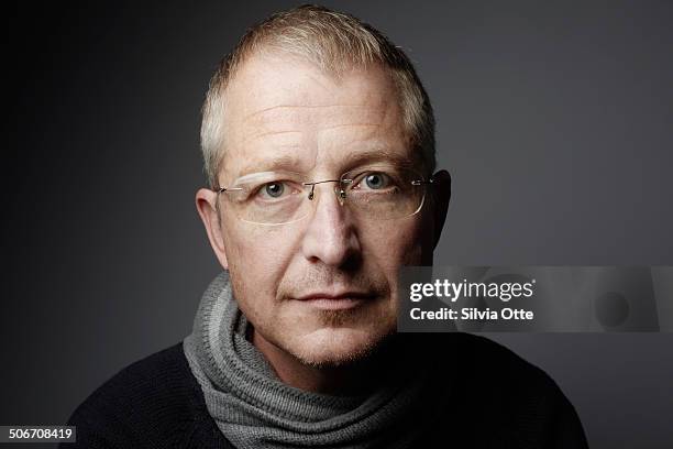 portrait of gentle looking 46 year old male - mock turtleneck fotografías e imágenes de stock