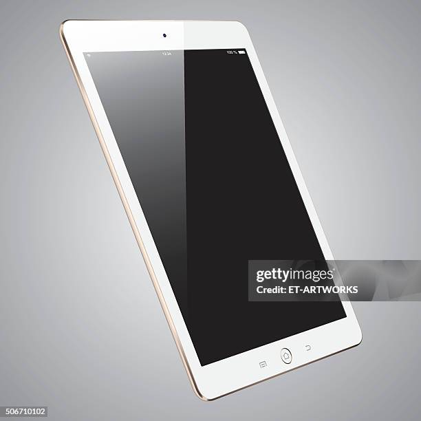 vector gold digital tablet with blank screen - ipad white background stock illustrations