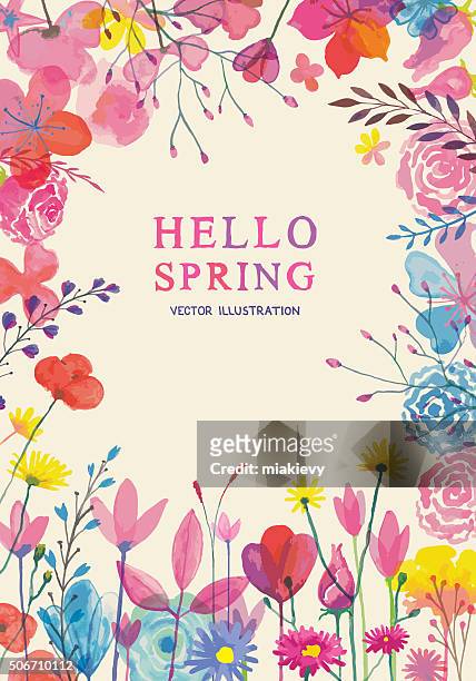 blooming spring frame - flowers stock illustrations