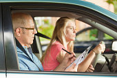 Teen Driver Evaluated by Examiner in Driver Examination_