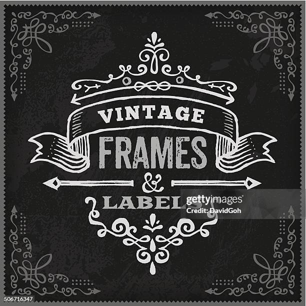 hand drawn chalk vintage label - vector borders stock illustrations