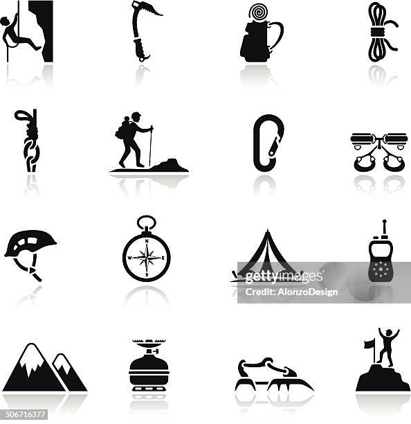 ilustraciones, imágenes clip art, dibujos animados e iconos de stock de icono de escalada - casco herramientas profesionales