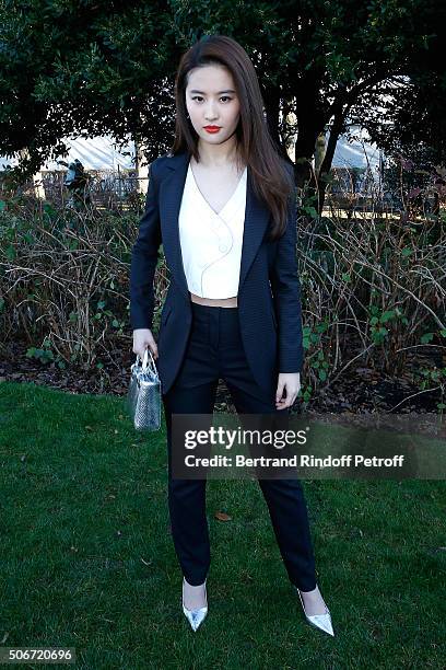 Actress Liu Yifei attends the Christian Dior Spring Summer 2016 show as part of Paris Fashion Week. Held at Musee Rodin on January 25, 2016 in Paris,...