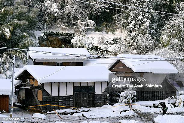 Destroyed house after the snowstorm triggered a landslide killing a 88-year-old woman is seen on January 25, 2016 in Nichinan, Tottori, Japan. Low...