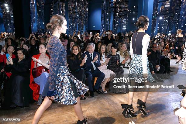 Bianca Jagger, Erin O'Connor, CEO Dior Sidney Toledano and his wife Katia, Olga Kurylenko, Noomi Rapace and Jean-Baptiste Mondino attend the...