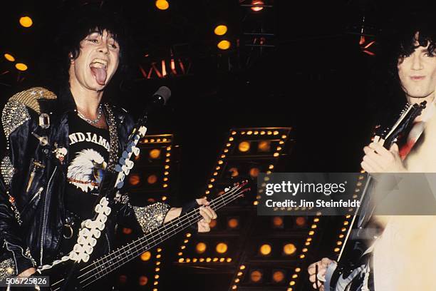 Gene Simmons, and Bruce Kulick of the rock band KISS, perform on the Crazy Nights Tour at the St. Paul Civic Center in St. Paul, Minnesota on January...