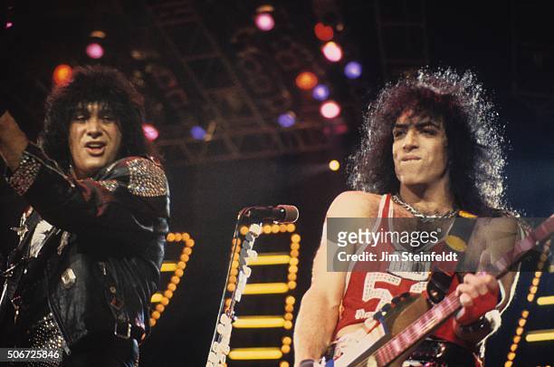 Gene Simmons, and Paul Stanley of the rock band KISS, perform on the Crazy Nights Tour at the St. Paul Civic Center in St. Paul, Minnesota on January...