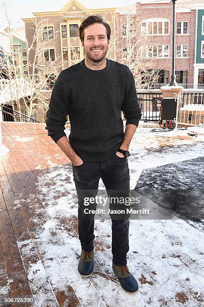 Armie Hammer wearing Sorel around Park City on January 24, 2016 in Park City, Utah.