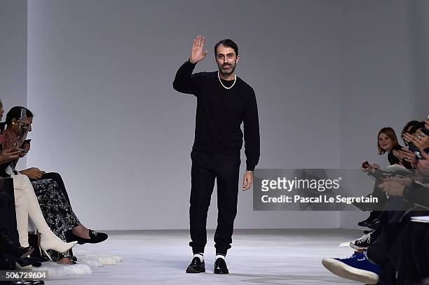 Giambattista Valli poses on the runway during the Giambattista Valli Spring Summer 2016 show as part of Paris Fashion Week on January 25, 2016 in...