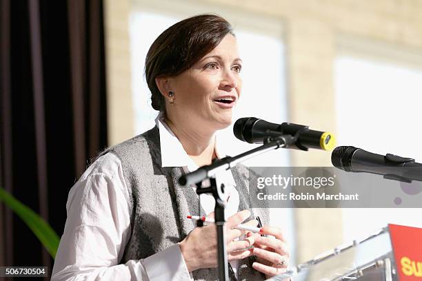 Of Programming at Refinery29 Amy Emmerich speaks onstage during the Women At Sundance Brunch during the 2016 Sundance Film Festival at The Shop on...