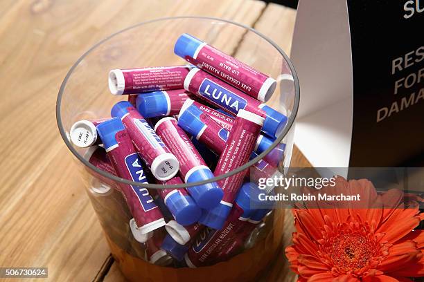 Lip balm on display at the Women At Sundance Brunch during the 2016 Sundance Film Festival at The Shop on January 25, 2016 in Park City, Utah.