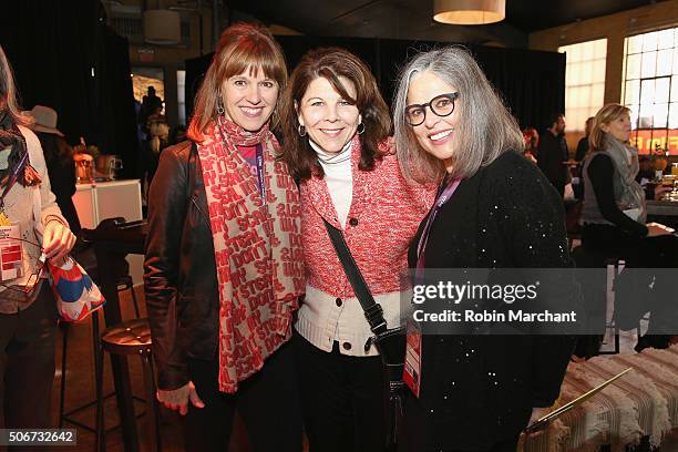 Harnisch Foundation founder Ruth Ann Harnisch poses with guests at the Women At Sundance Brunch during the 2016 Sundance Film Festival at The Shop on...