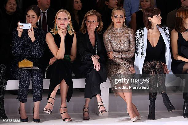 Araya A. Hargate, Uma Thurman, guest, Rita Ora and Hanaa Ben Abdesslem attend the Ralph & Russo Spring Summer 2016 show as part of Paris Fashion Week...