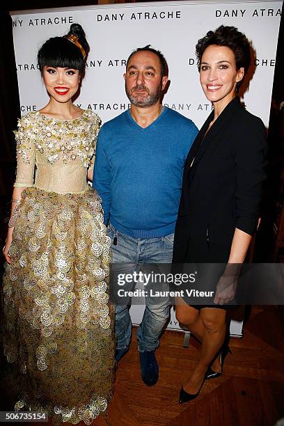 Jessica Minh Anh, Designer Dany Atrache and Actress Linda Hardy attend the Dany Atrache Spring Summer 2016 show as part of Paris Fashion Week on...