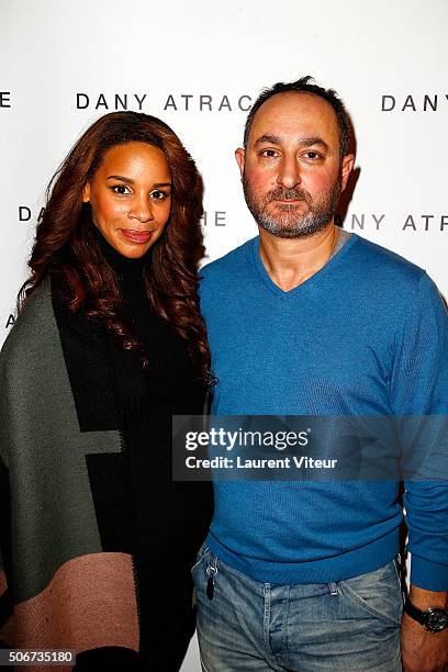 Presenter Alicia Fall and Designer Dany Atrache attend the Dany Atrache Spring Summer 2016 show as part of Paris Fashion Week on January 25, 2016 in...