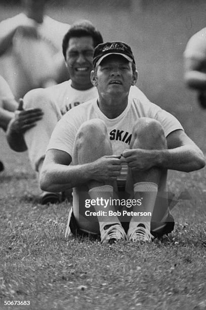 Redskins quarterback, Sonny Jurgensen, exercising, preparing for Cleveland Browns game, at R. F. K. Memorial Stadium.