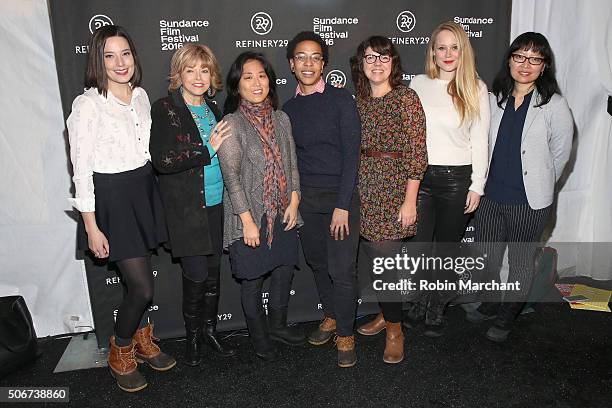 Gabrielle Nadig, Pat Mitchell, Grace Lee, Lyric Cabral, Jessica Devaney, Pamela Romanowsky and Jennifer Phang attend the Women At Sundance Brunch...