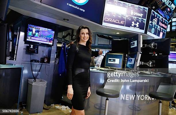 Bridget Moynahan and The Hole In The Wall Gang Camp ring New York Stock Exchange Closing Bell at New York Stock Exchange on January 25, 2016 in New...