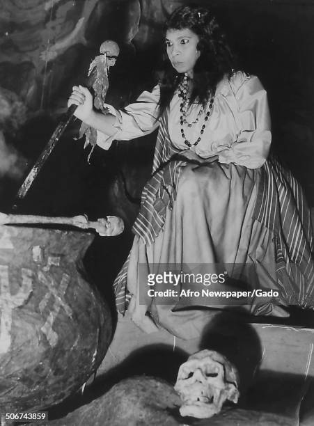 African-American singer Marian Anderson acting on stage during the Metropolitan Opera production of Un ballo in maschera, New York City, New York,...