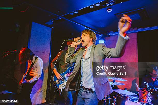 Neil Codling, Mat Osman and Brett Anderson of Suede perform live at The Ace Hotel on January 25, 2016 in London, England.
